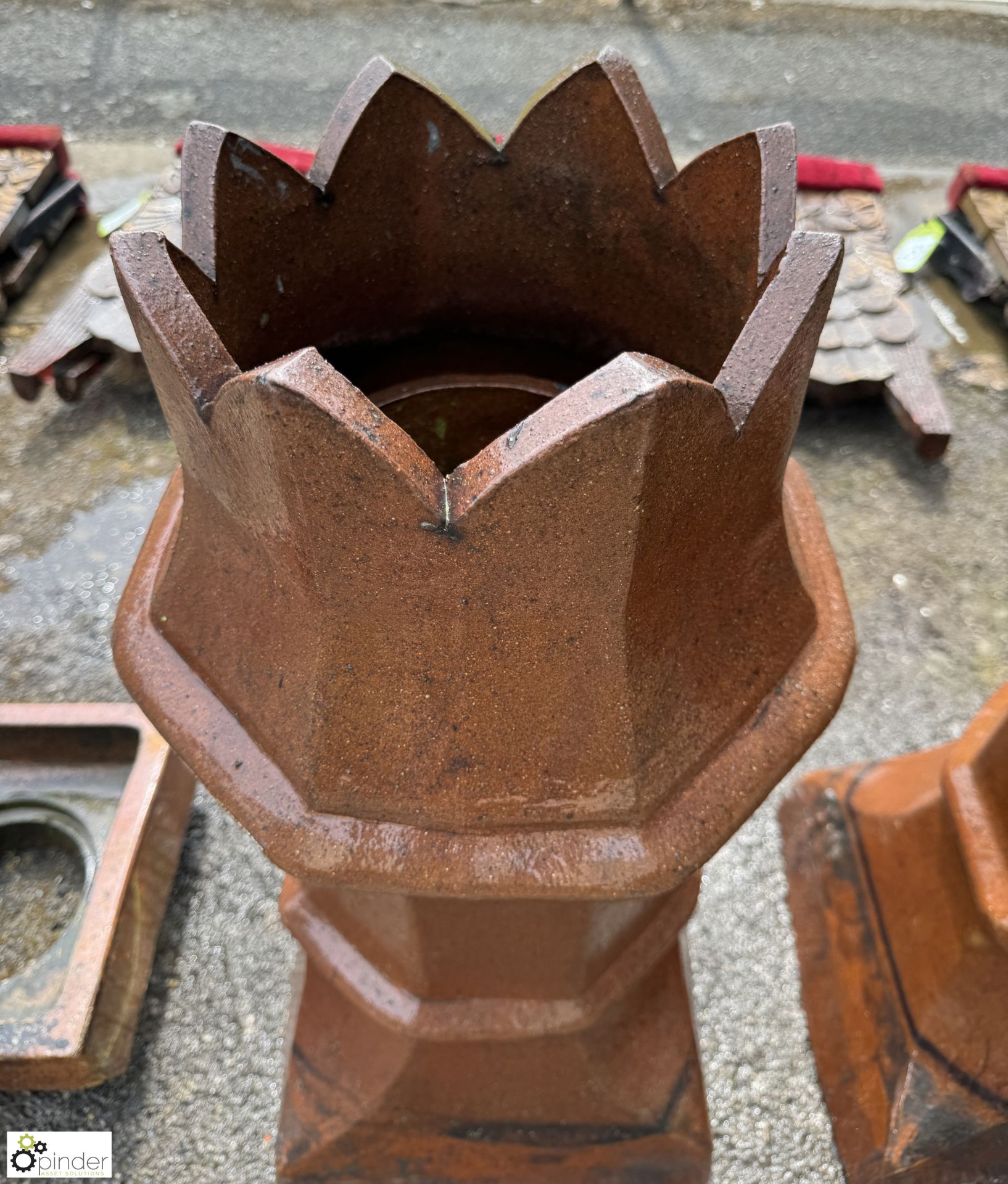 A set 3 Victorian salt glazed terracotta crown top Chimney Pots, approx. 30in x 14in diameter, circa - Image 7 of 8