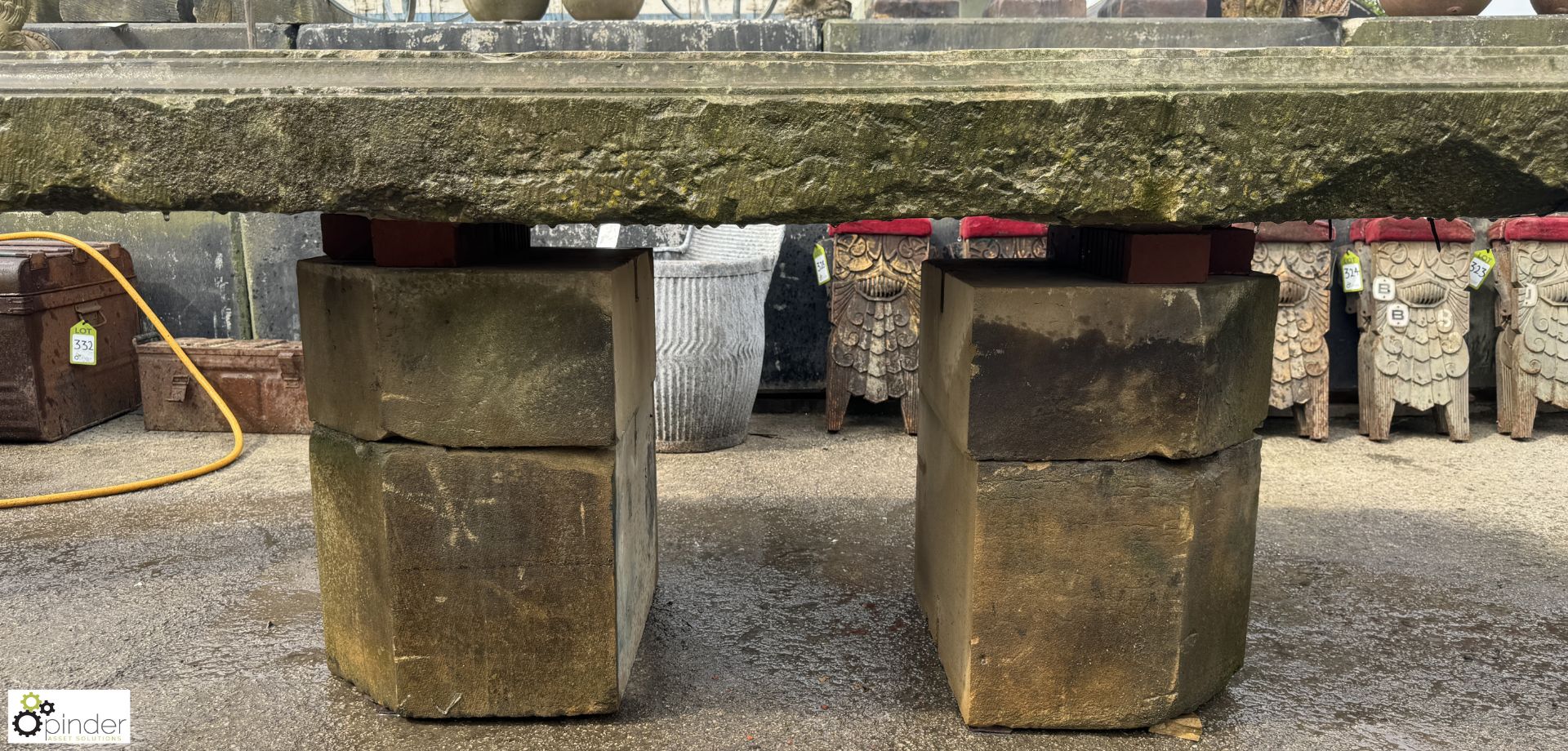 A large Yorkshire stone Table, with decorative moulding sat on 2 half carved octagonal Yorkshire - Image 4 of 9