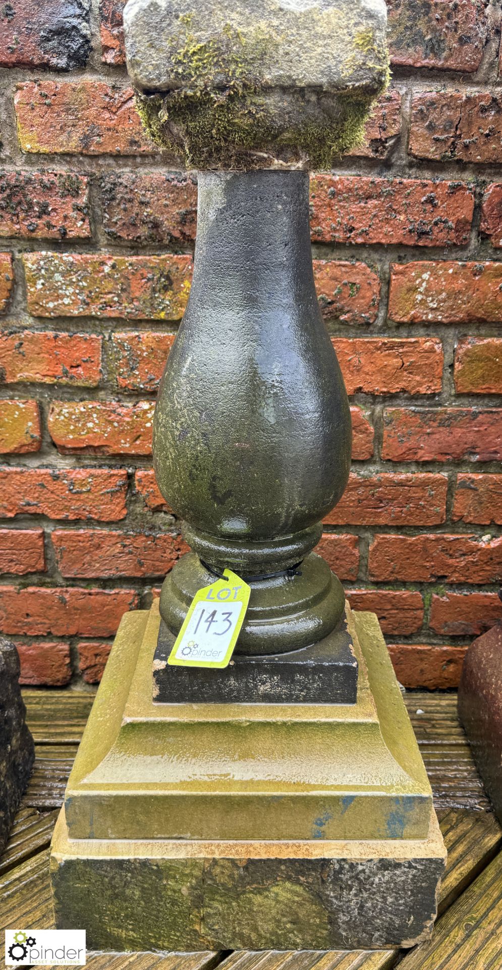 A Yorkshire stone balustrade armillary Plinth, with galvanised metal armillary, approx. 50in - Image 5 of 6