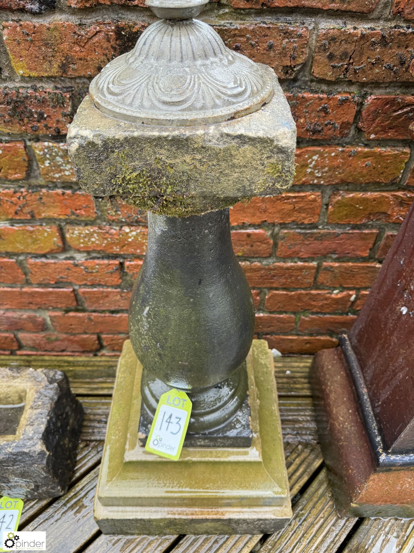 A Yorkshire stone balustrade armillary Plinth, with galvanised metal armillary, approx. 50in - Image 4 of 6