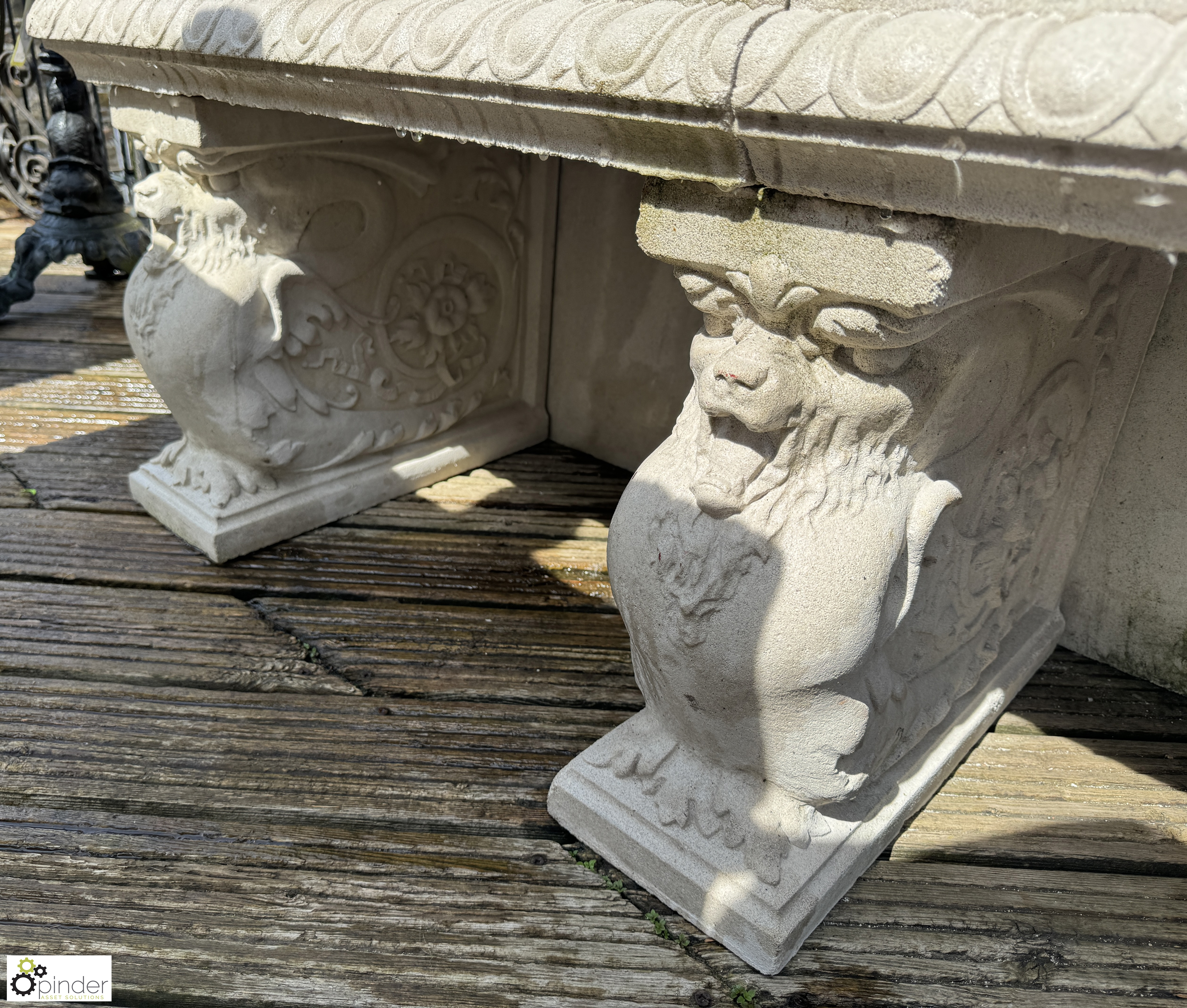 A reconstituted Haddonstone Garden Bench, with classical decoration by Raphael, approx. 40in x 86in - Image 4 of 15