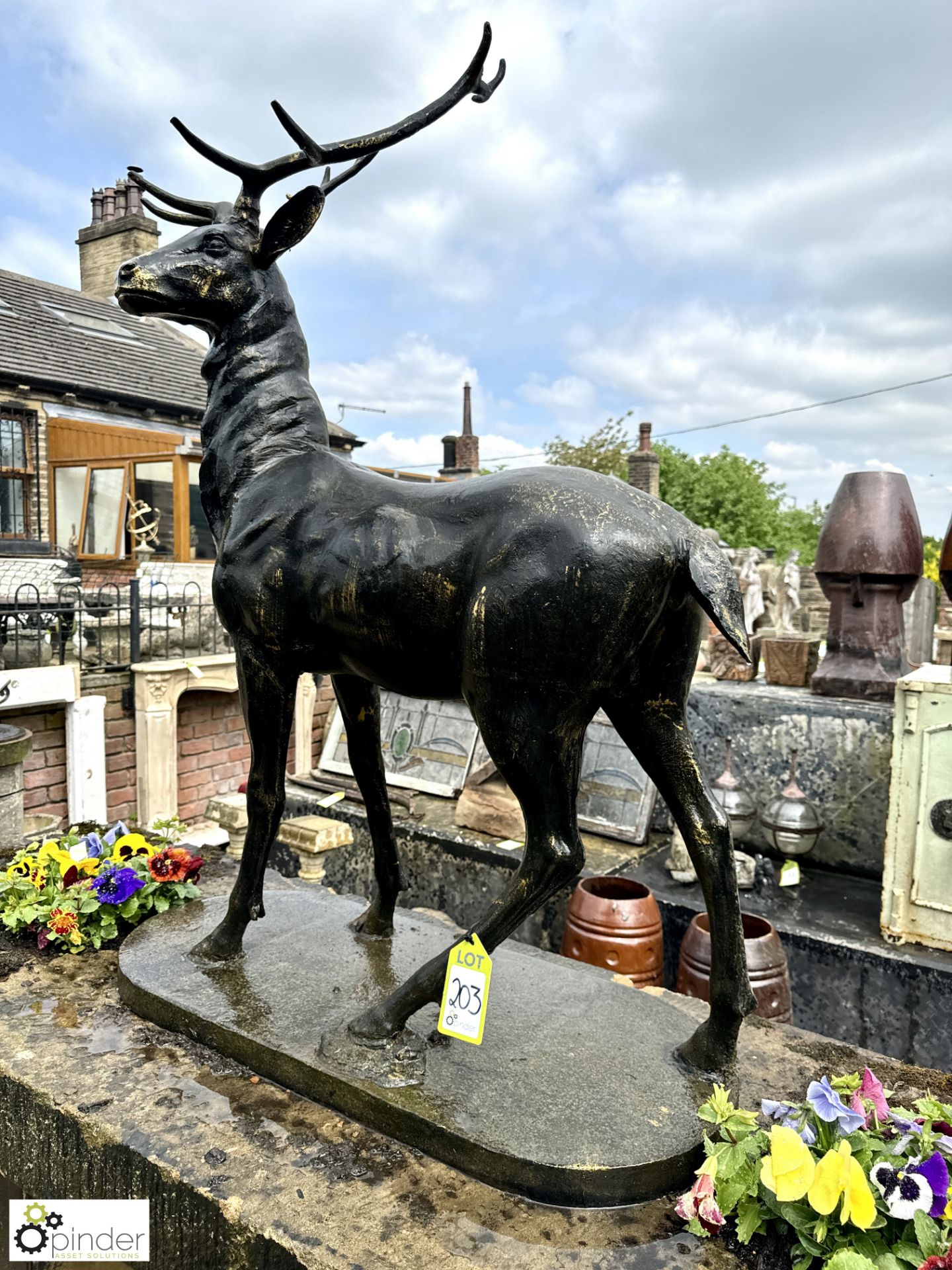 An impressive large cast iron Stag Garden Statue, with 6-point antlers, approx. 58in x 40in, circa - Image 6 of 7