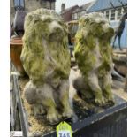 A pair reconstituted stone Seated Lions, approx. 20in, circa mid to late 1900s