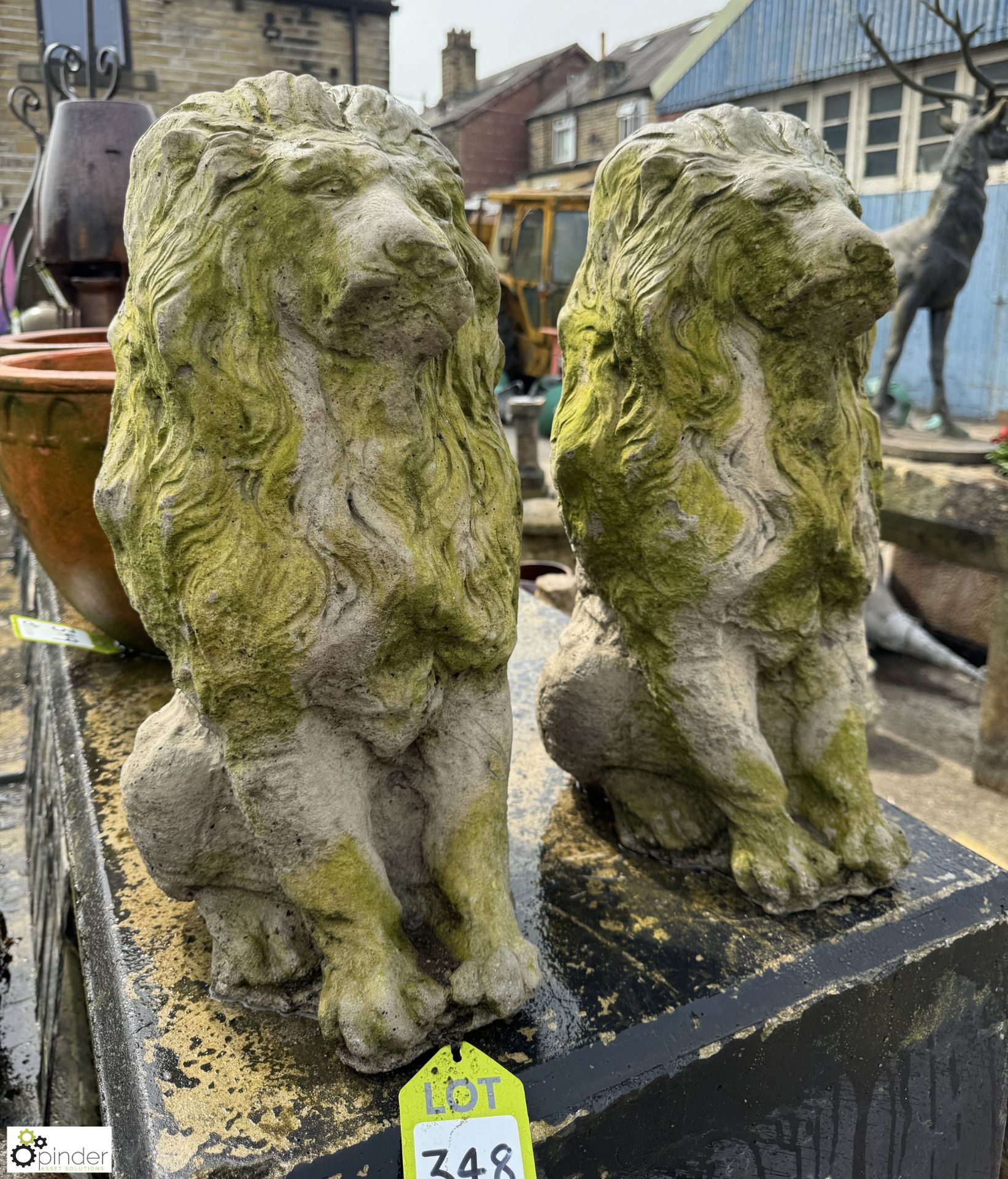 A pair reconstituted stone Seated Lions, approx. 20in, circa mid to late 1900s