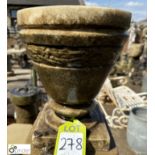 An antique statuary white marble Garden Urn, with bay leaf foliage decoration, approx. 12in x 10in