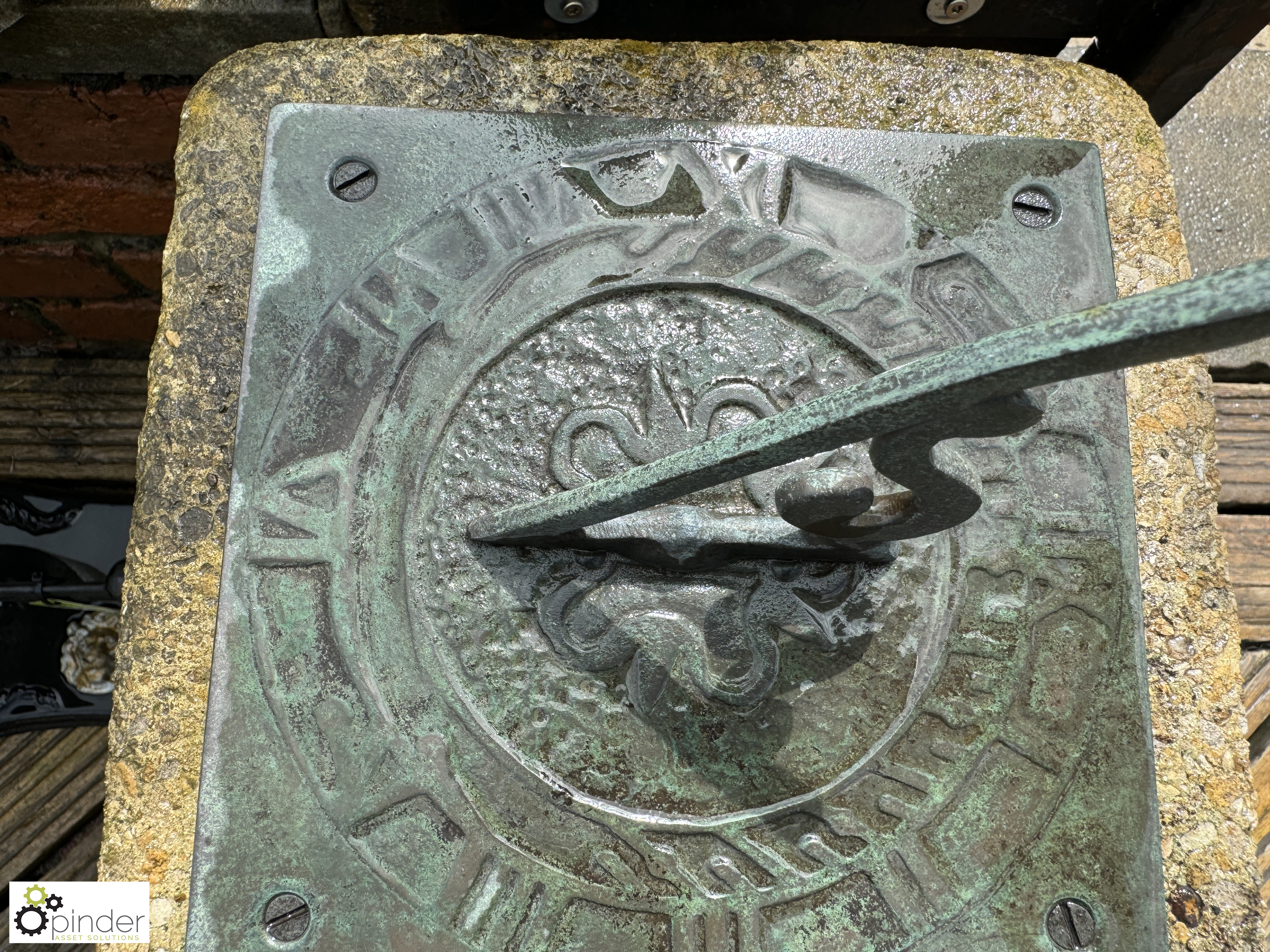 A reconstituted stone obelisk style Sundial Plinth, with bronze sundial plate with Roman numerals, - Image 4 of 5