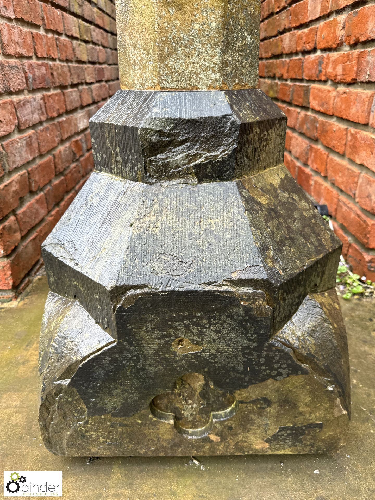 An original Victorian Yorkshire stone Gothic revival Sundial Plinth, approx. 60in x 18in x 18in - Image 3 of 6