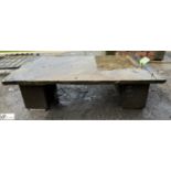 A reclaimed Yorkshire stone Garden Table, with a Yorkshire stone top and Victorian cast iron legs,