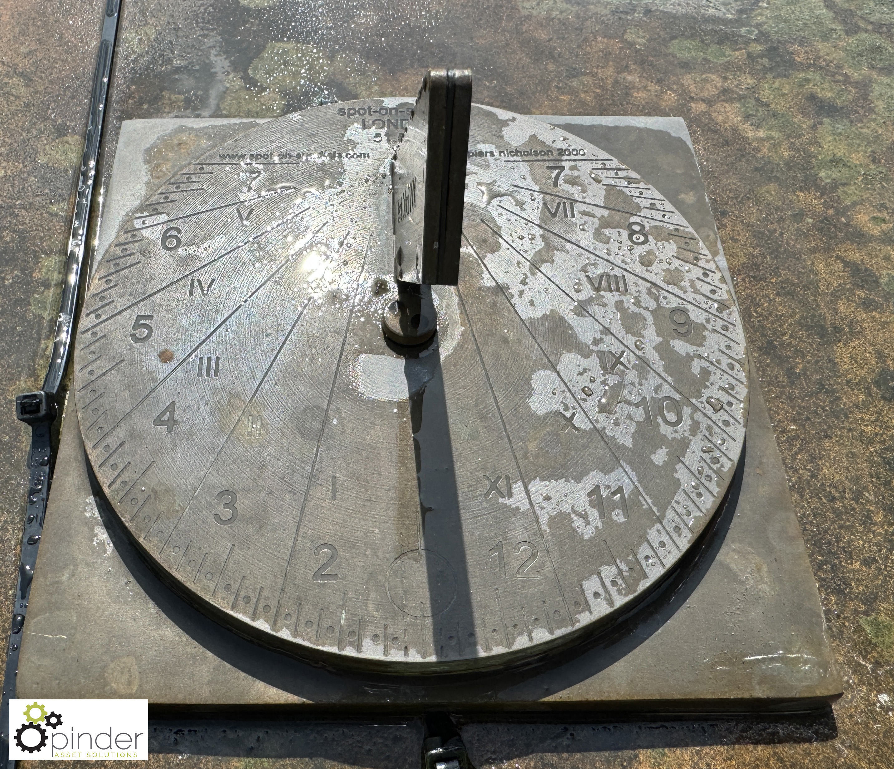 A bronze precision instrument mobile Sundial Plate, made in London, inscription “Welsh Safari 2001”
