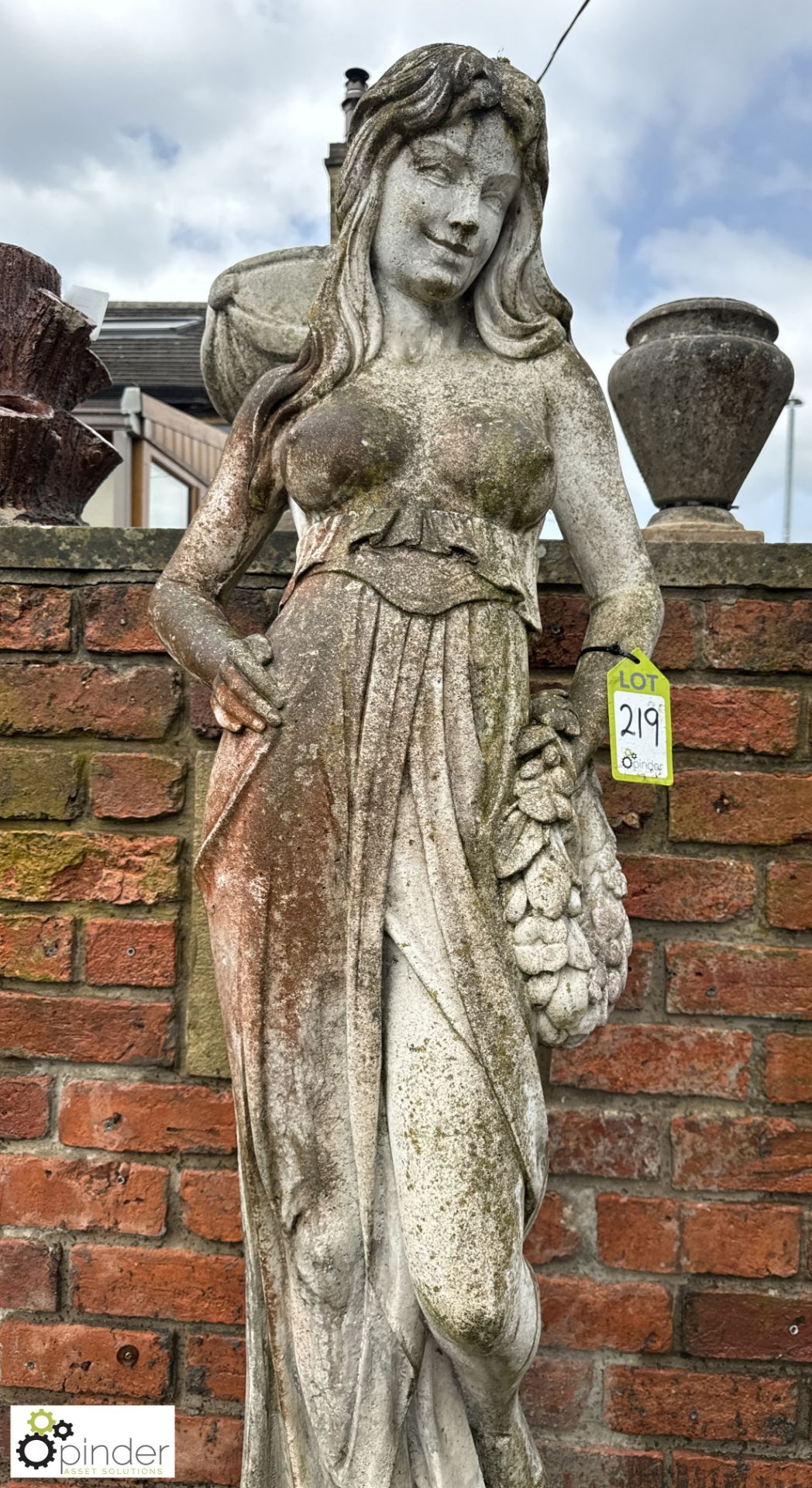 A reconstituted classical marble Statue, depicting young lady carrying a laurel wreath, statue stood - Image 2 of 8