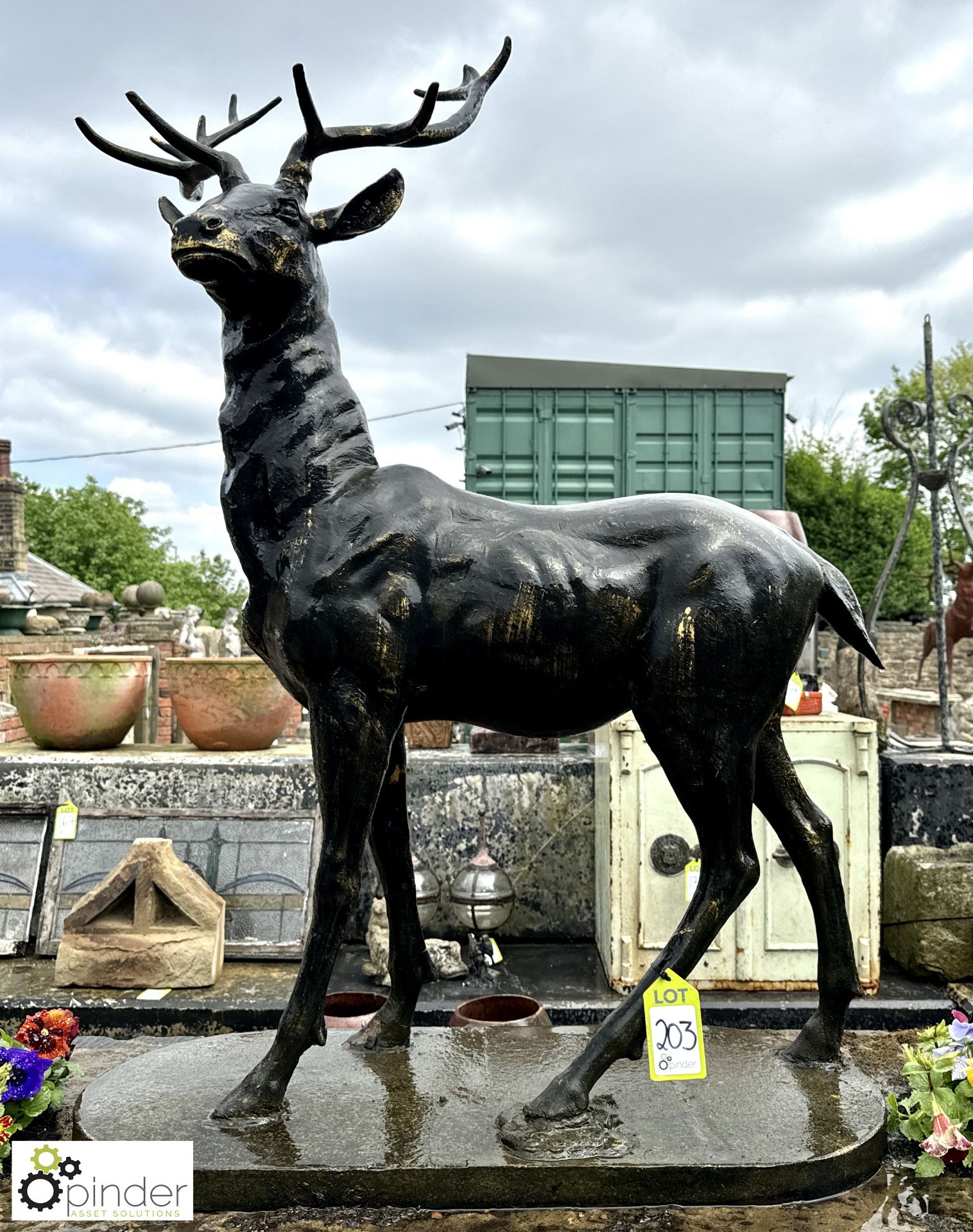 An impressive large cast iron Stag Garden Statue, with 6-point antlers, approx. 58in x 40in, circa