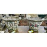 A pair hexagonal reconstituted stone Planters, with polychrome decoration in style of Peter Marsh,