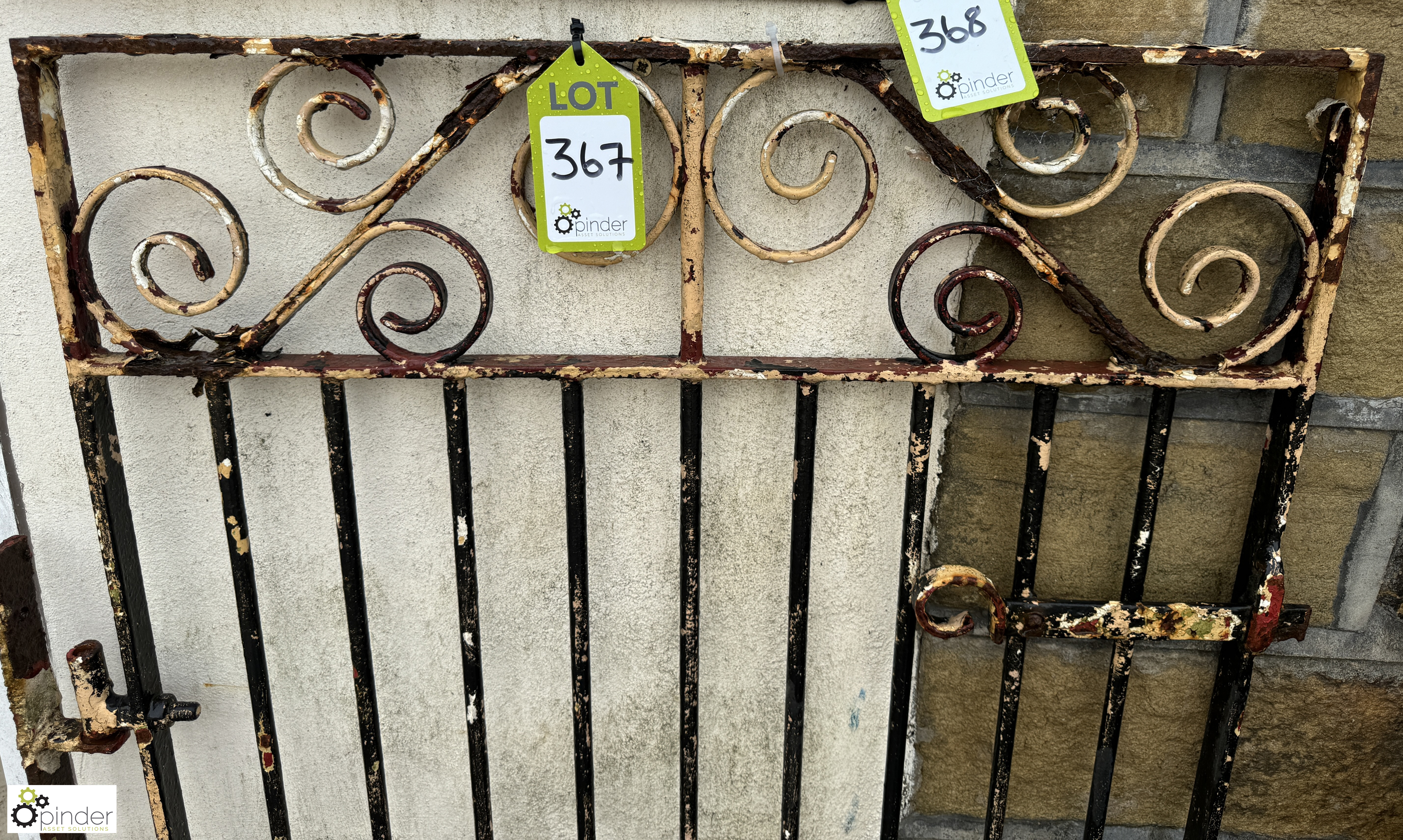 A wrought iron Pedestrian Gate, with scroll work decoration, approx. 40in x 34in x, circa mid 1900s - Image 2 of 4