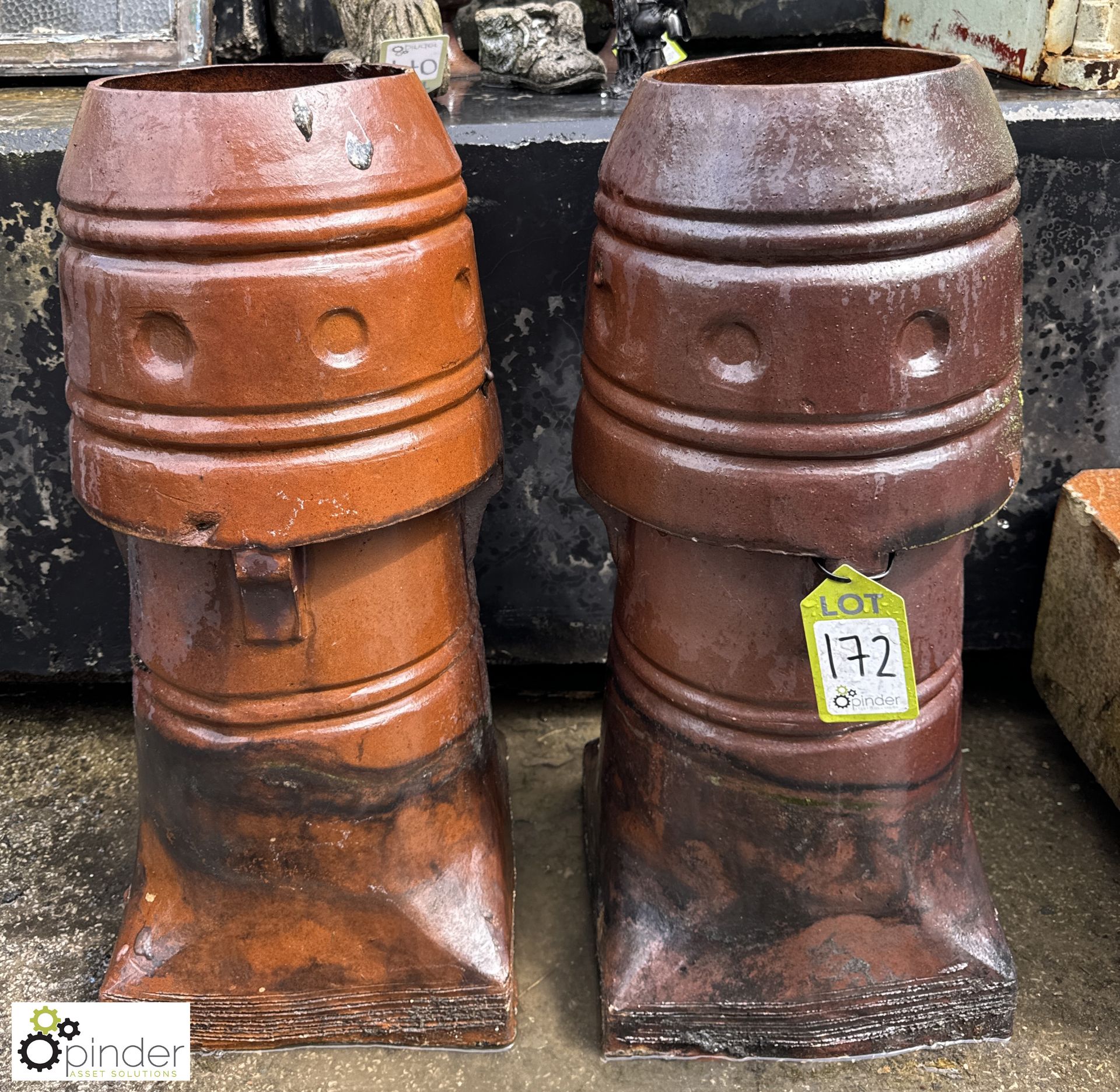 A pair Victorian salt glazed terracotta Chimney Pots, approx. 30in (affectionately known as pawns