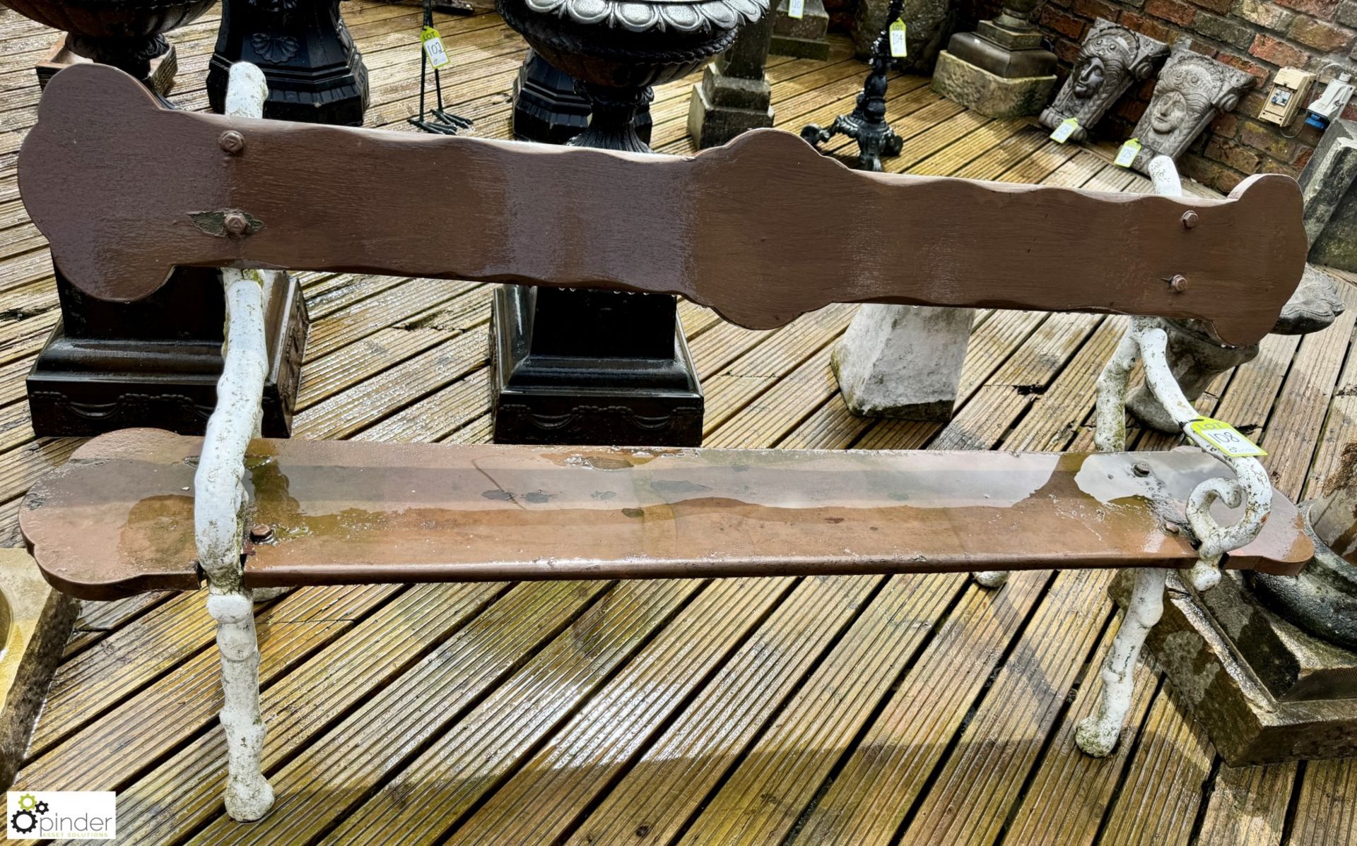 A Garden Bench, consisting pair cast iron Victorian faux bois bench ends with wooden slats, - Image 2 of 6