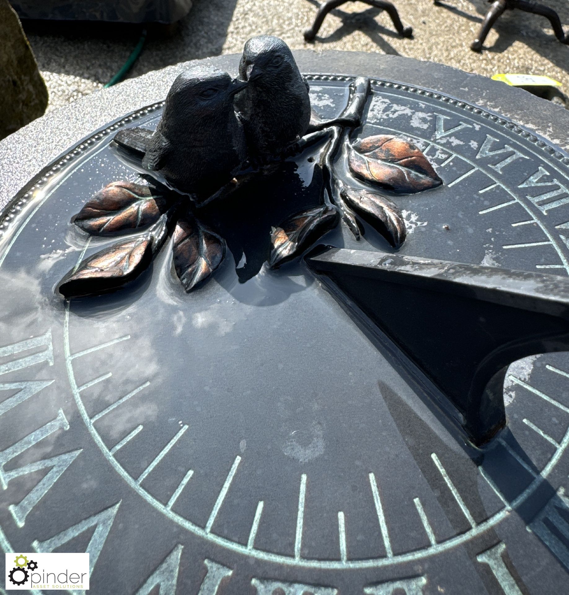 A round 5-tier reclaimed Yorkshire stone Sundial Plinth, with flower decoration, sundial plate - Image 5 of 7
