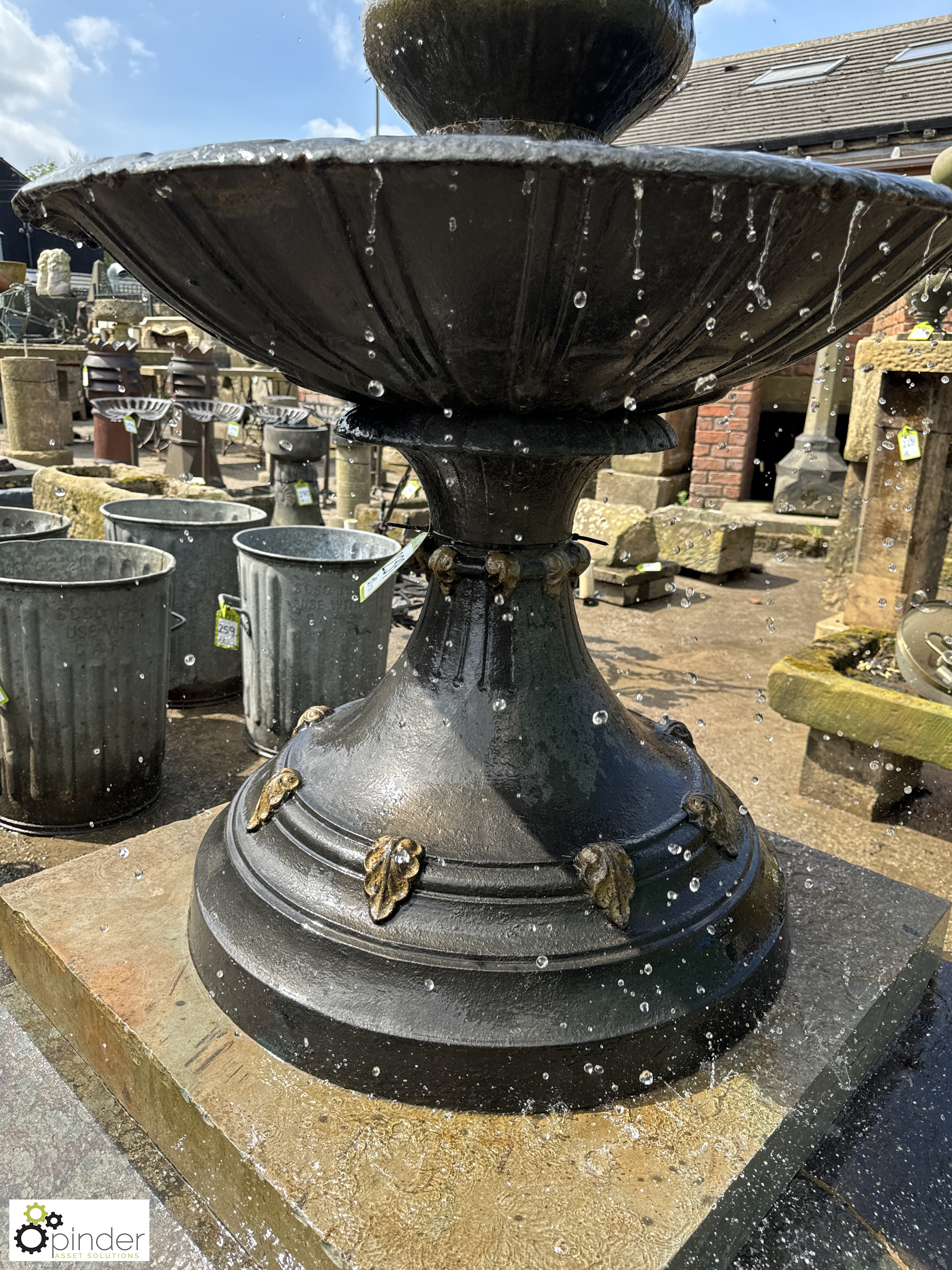 A Victorian cast iron Base and Fountain Bowl, on 2-tier Yorkshire stone plinth, with a carved - Image 5 of 7