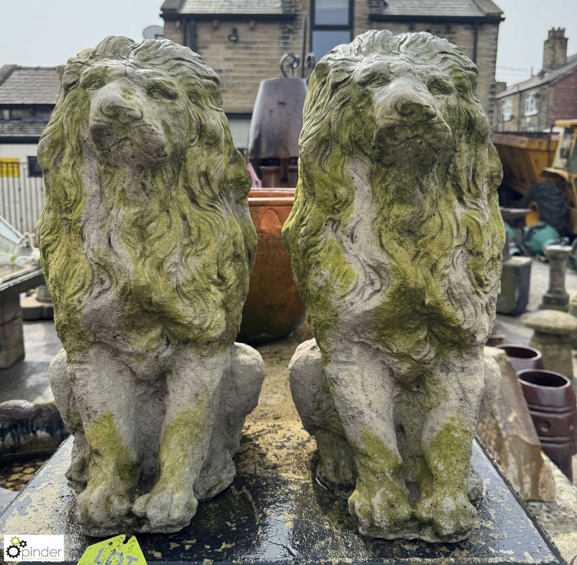 A pair reconstituted stone Seated Lions, approx. 20in, circa mid to late 1900s - Image 2 of 7