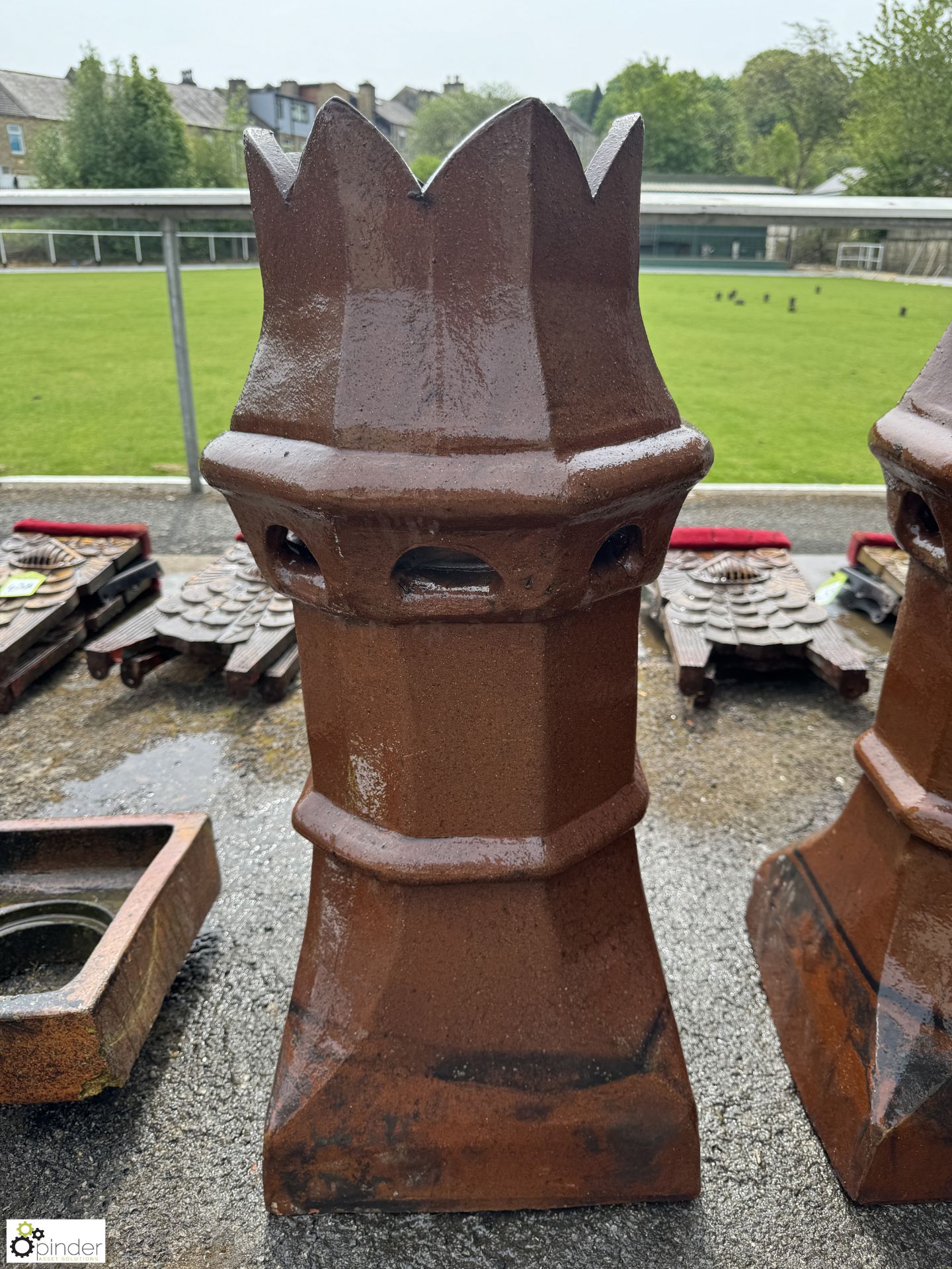A set 3 Victorian salt glazed terracotta crown top Chimney Pots, approx. 30in x 14in diameter, circa - Image 6 of 8
