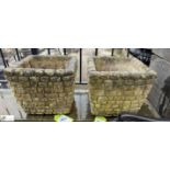 A pair reconstituted stone Planters, with faux brickwork decoration, approx. 12in x 14in x 14in