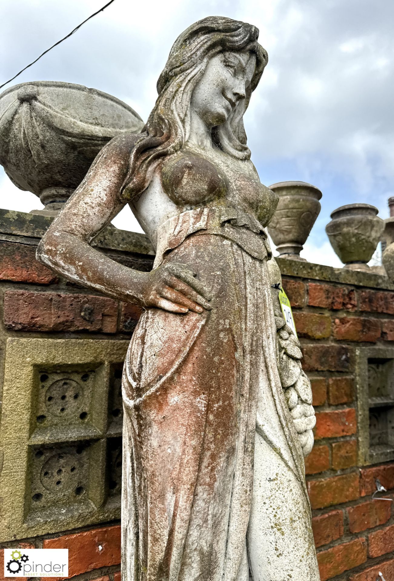 A reconstituted classical marble Statue, depicting young lady carrying a laurel wreath, statue stood - Image 4 of 8