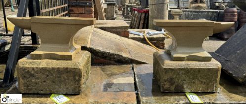 A pair hand carved Yorkshire stone Anvil Pier Caps, approx. 17in x 20in x 12in