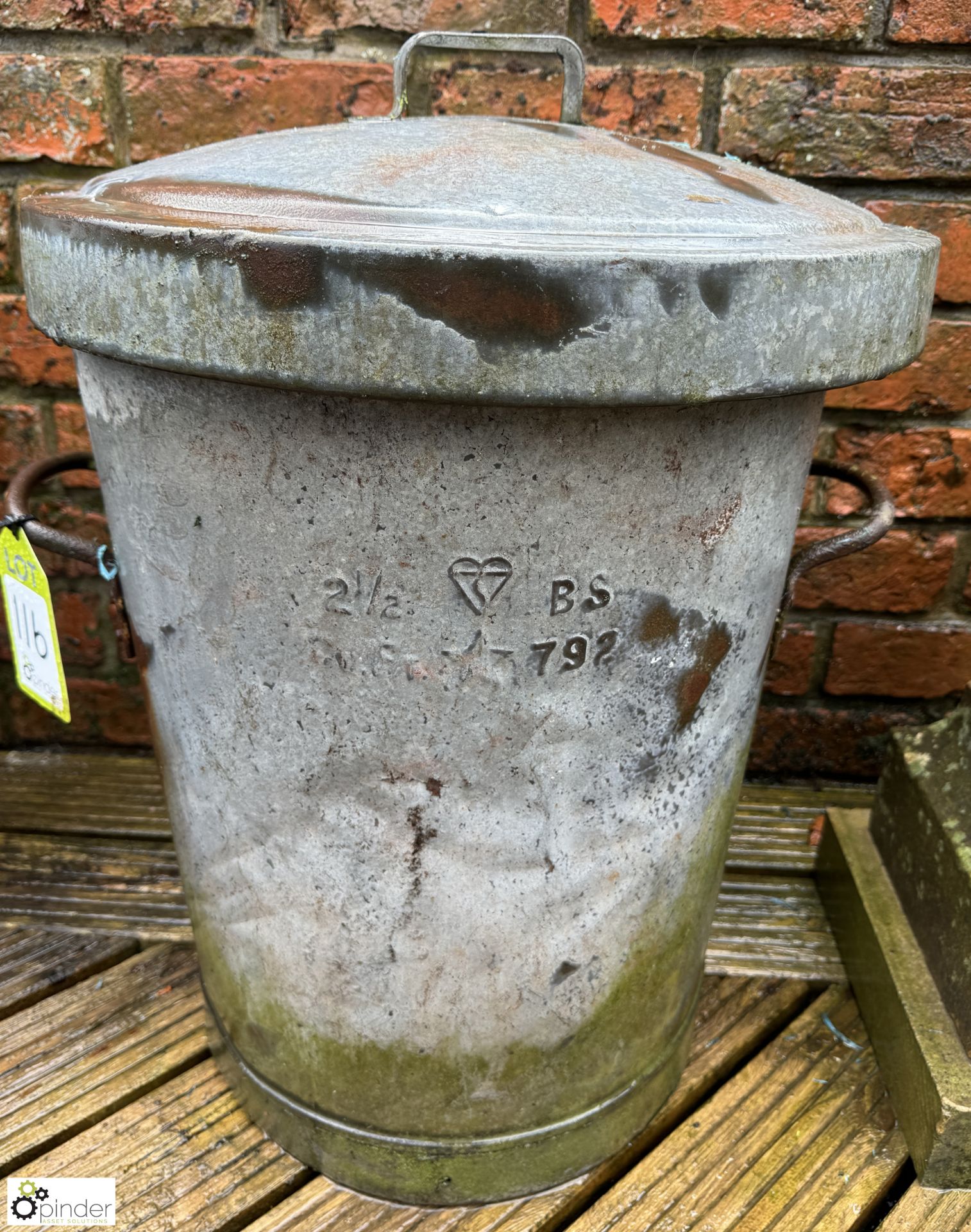 A metal galvanised Dustbin, complete with lid, approx. 26in x 20in, circa mid century