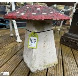 A reconstituted stone Staddle Stone painted like a traditional toadstool Amanita Muscaria, approx.