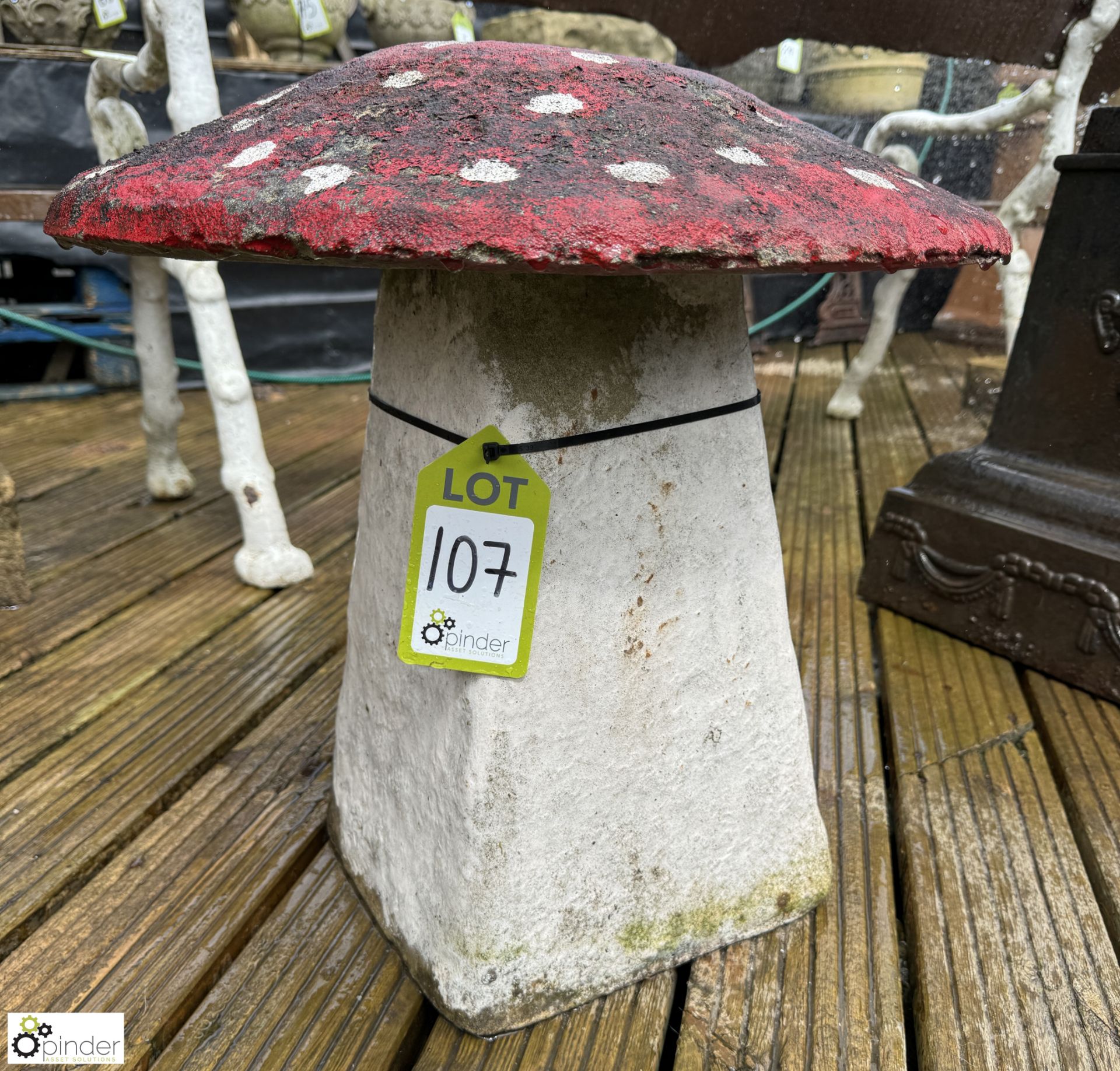 A reconstituted stone Staddle Stone painted like a traditional toadstool Amanita Muscaria, approx.