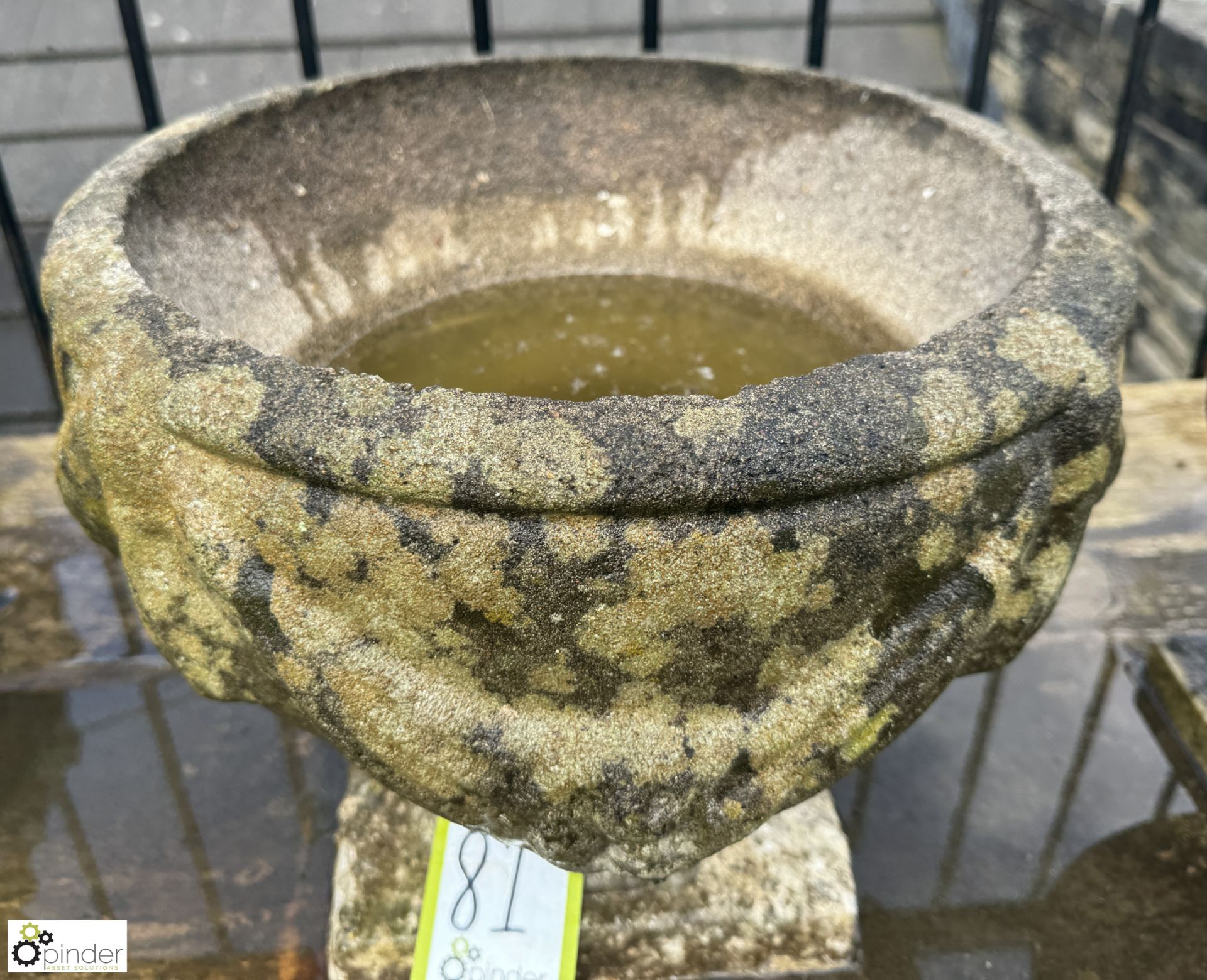 A reconstituted stone Urn, with swag of fruit decoration, approx. 14in x 16in diameter - Image 2 of 5