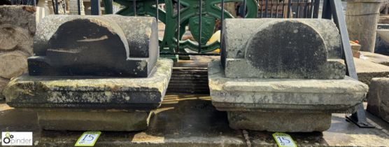 A pair Edwardian Yorkshire stone carved Pier Caps, approx. 17in x 21in x 21in