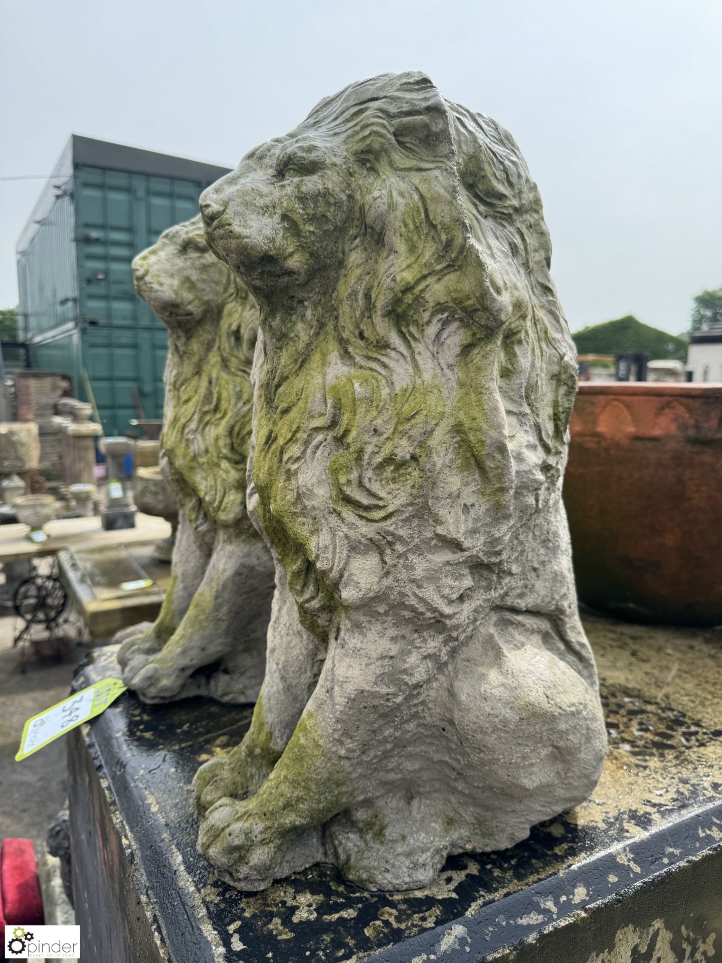 A pair reconstituted stone Seated Lions, approx. 20in, circa mid to late 1900s - Image 3 of 7