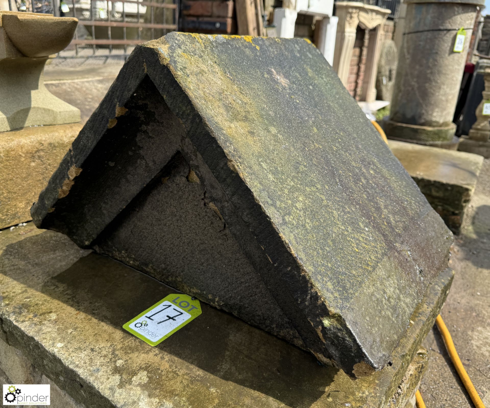 A single Victorian Yorkshire stone triangular Pier Cap, approx. 15in x 24in, circa 1880s (paired - Image 2 of 5