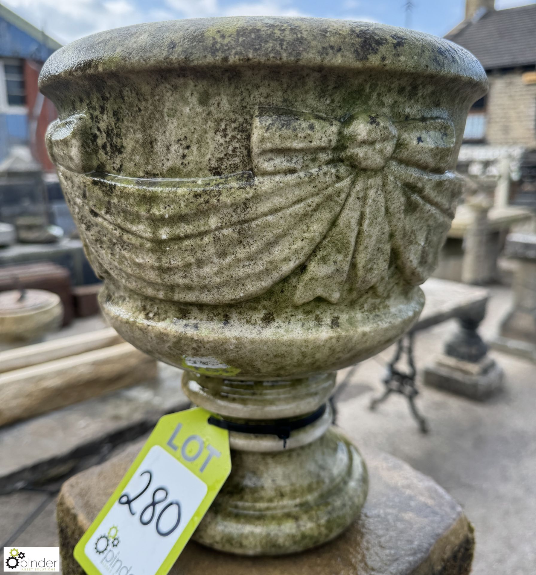 A statuary white marble Garden Urn, with bow and swag decoration, approx. 11in x 10in diameter, - Image 3 of 4