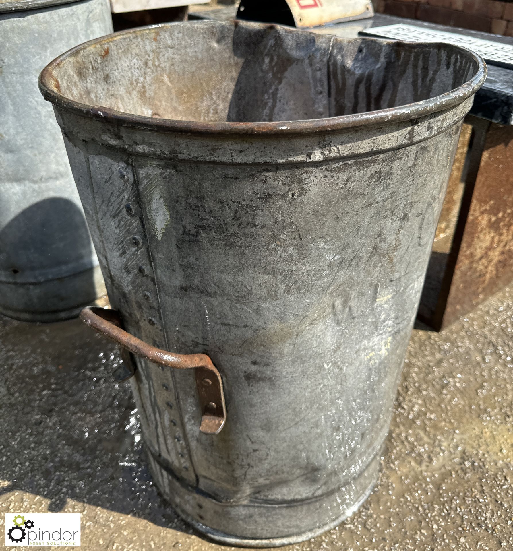 Antique galvanised metal Dustbin, with lifting handles, approx. 2ft x 17in diameter, circa early - Image 3 of 5