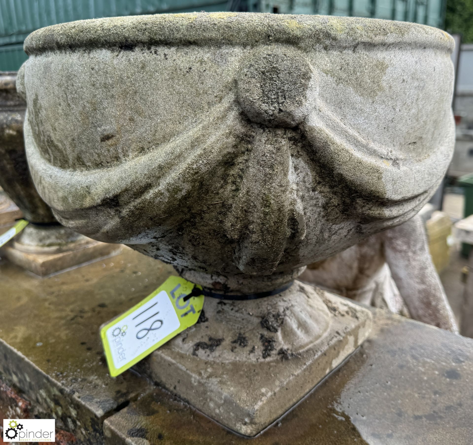 A reconstituted stone Garden Urn, with swag decoration, approx. 14in x 17in diameter - Image 3 of 4
