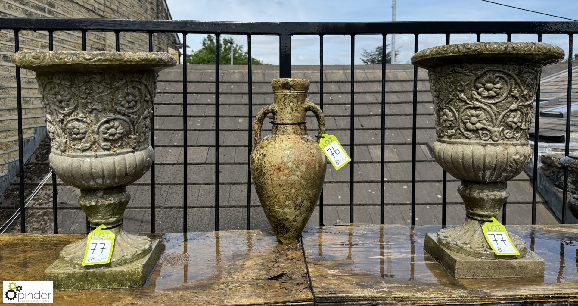 A pair reconstituted stone Planters, with egg and dart floral and gadrooning decorations, approx.