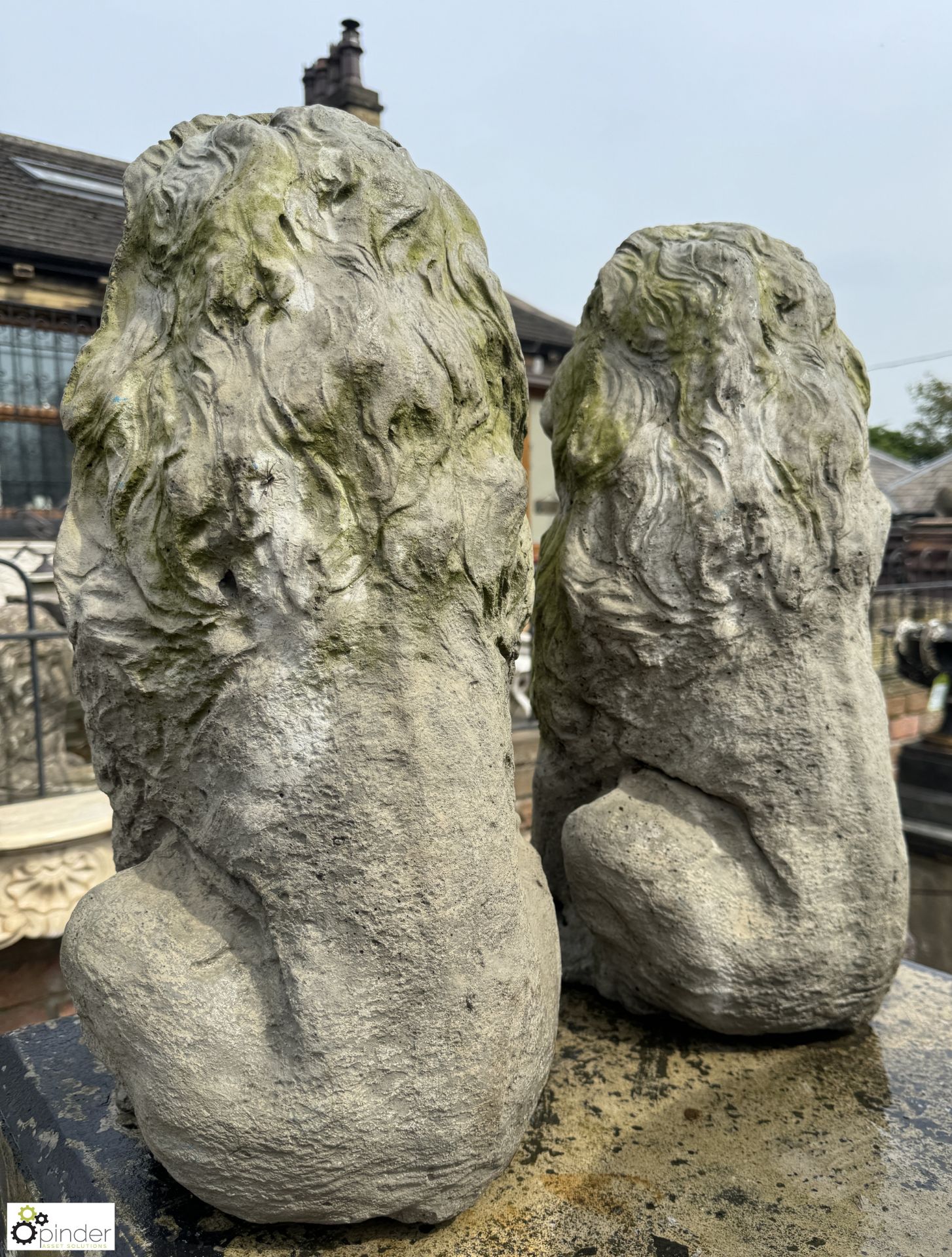A pair reconstituted stone Seated Lions, approx. 20in, circa mid to late 1900s - Image 4 of 7