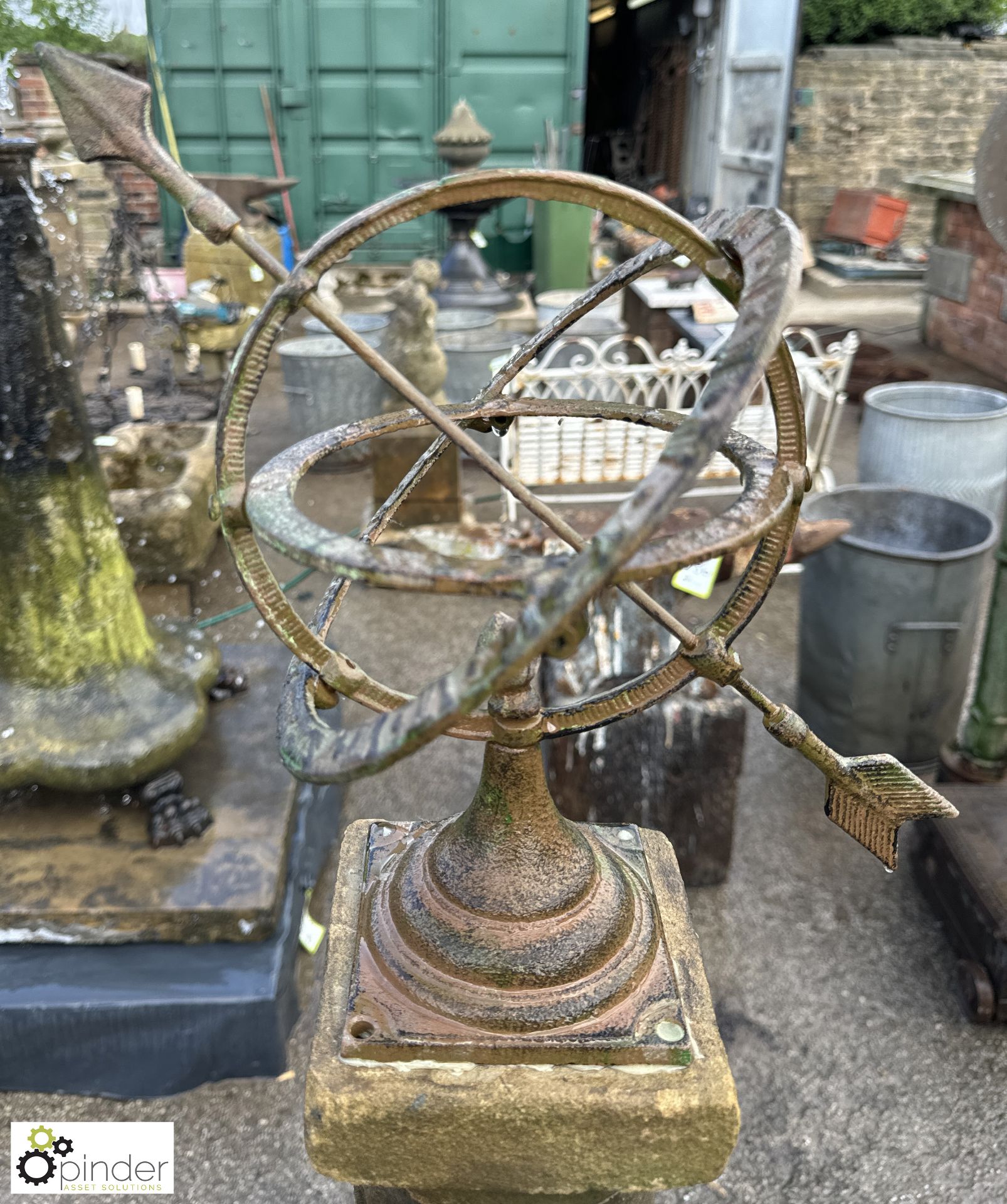 A tall, elegant Yorkshire stone balustrade Armillary Stand, with cast iron armillary, approx. 54in - Image 2 of 5