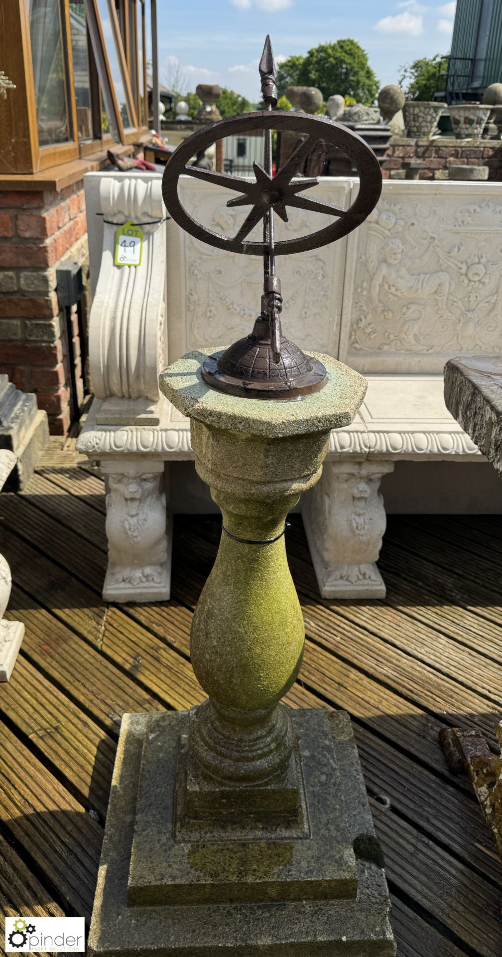 A reconstituted stone Balustrade with cast iron armillary top, approx. 49in, circa mid 1900s - Image 3 of 7
