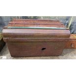 An metal Travel Trunk, with carry handles and wooden bump strips, approx. 20in x 21in x 32in,