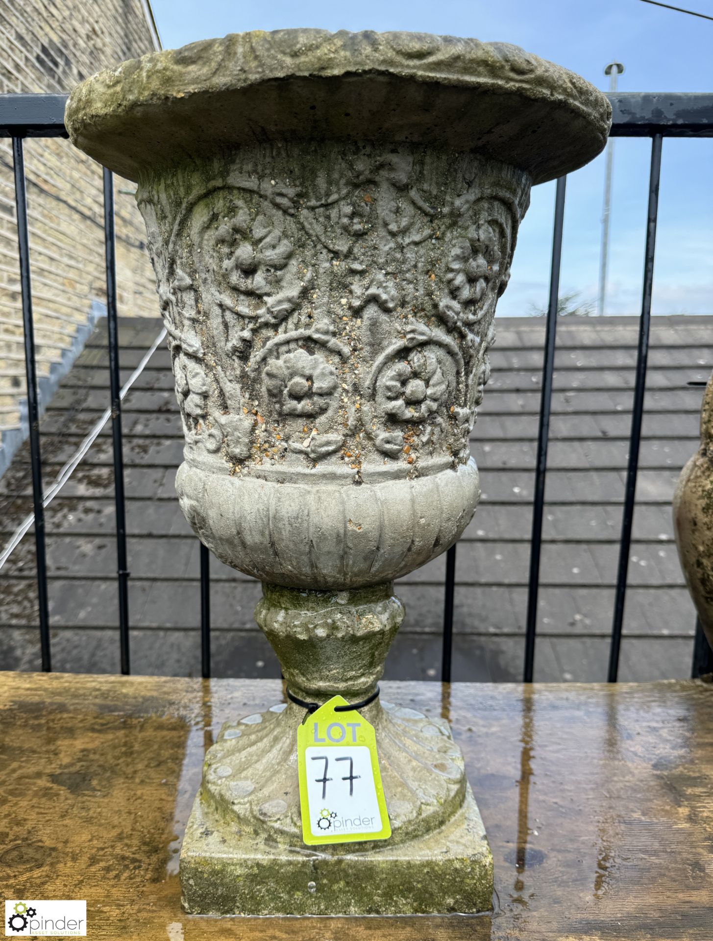 A pair reconstituted stone Planters, with egg and dart floral and gadrooning decorations, approx. - Image 5 of 8