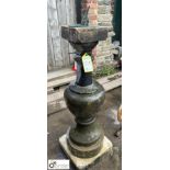 A Yorkshire stone balustrade Sundial Plinth, with original bronze sundial plate with Roman numerals,