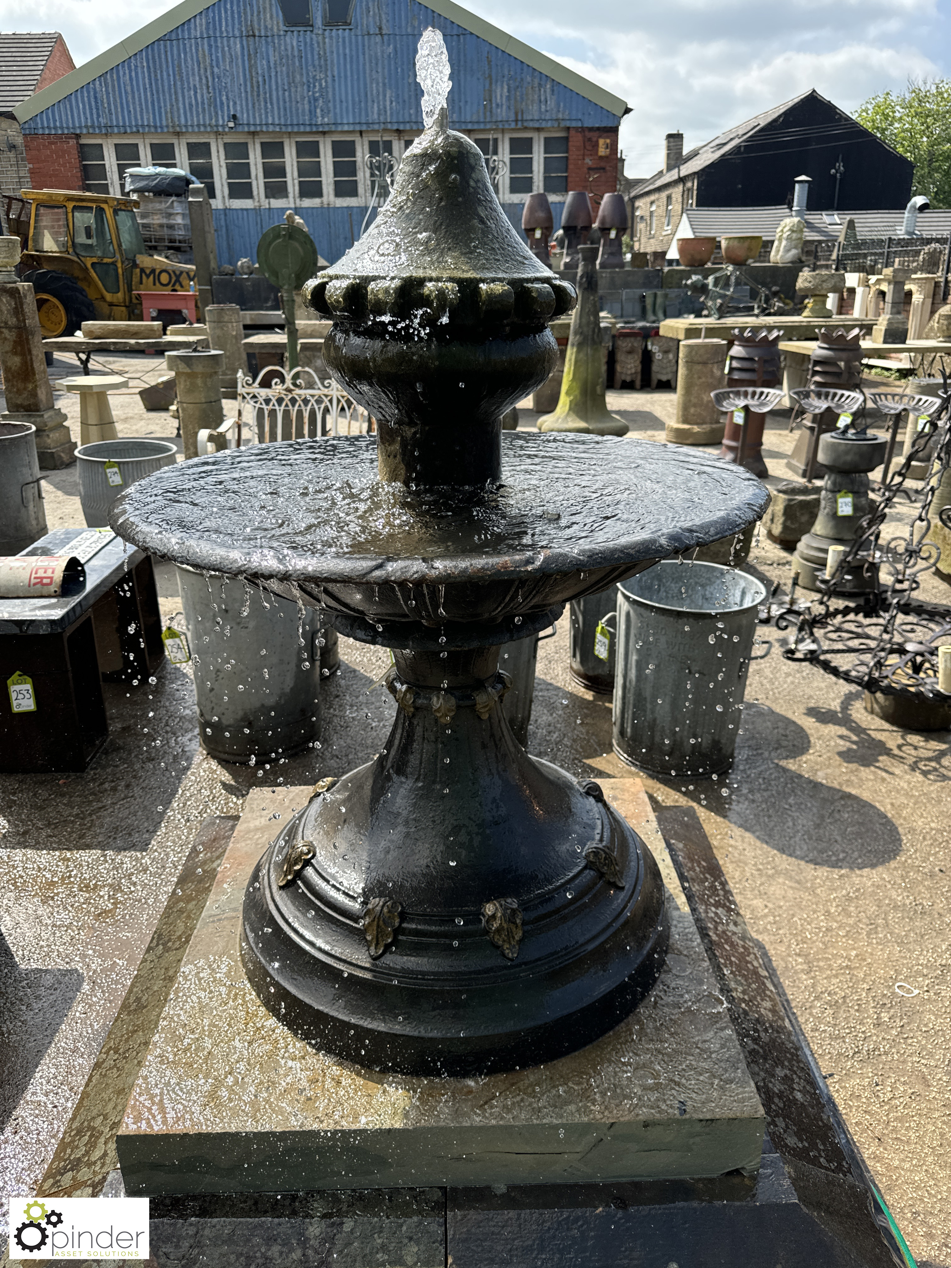 A Victorian cast iron Base and Fountain Bowl, on 2-tier Yorkshire stone plinth, with a carved - Image 3 of 7