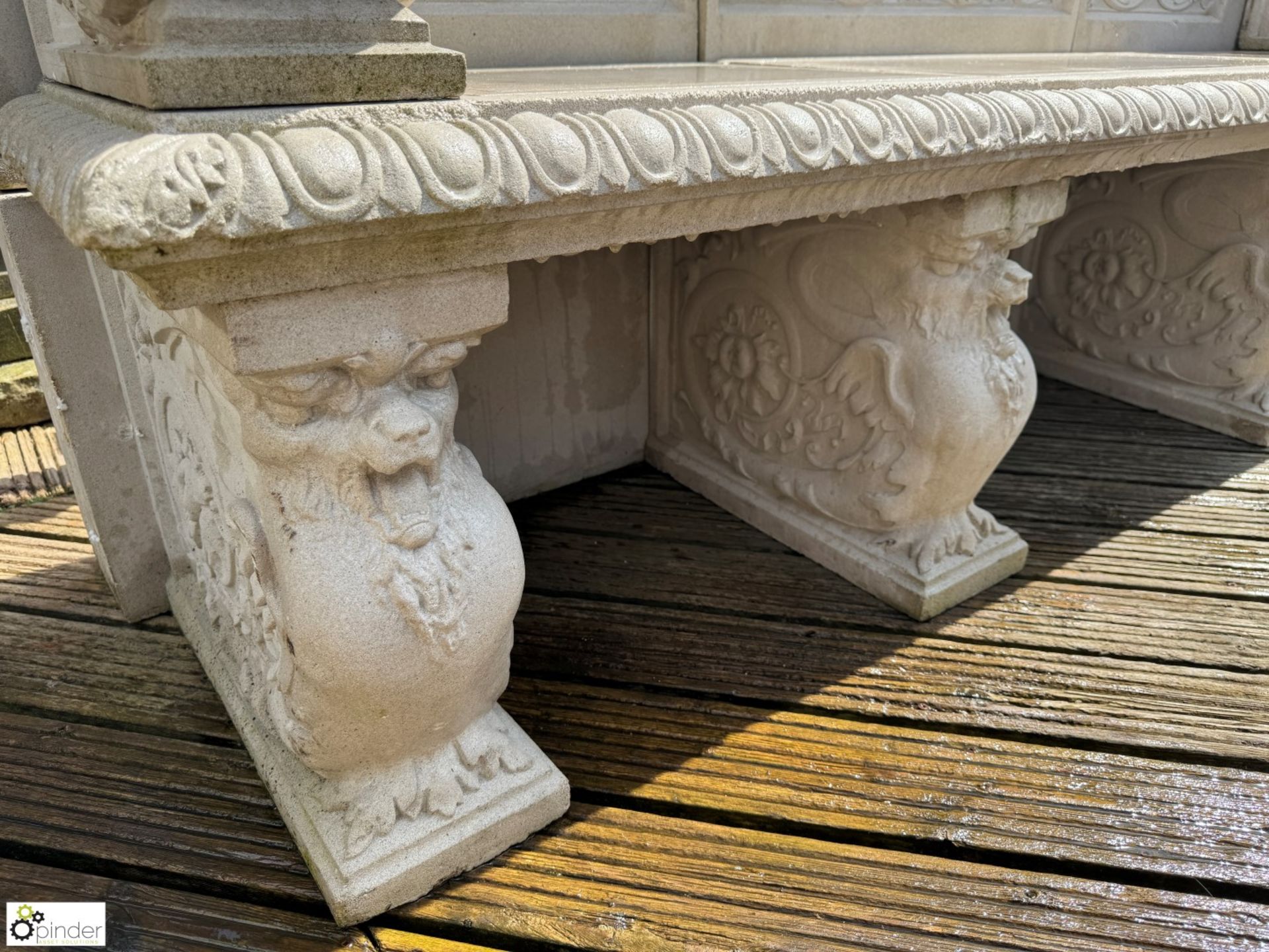 A reconstituted Haddonstone Garden Bench, with classical decoration by Raphael, approx. 40in x 86in - Image 10 of 15