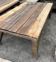 A wrought iron vintage Worktable, with wooden plan