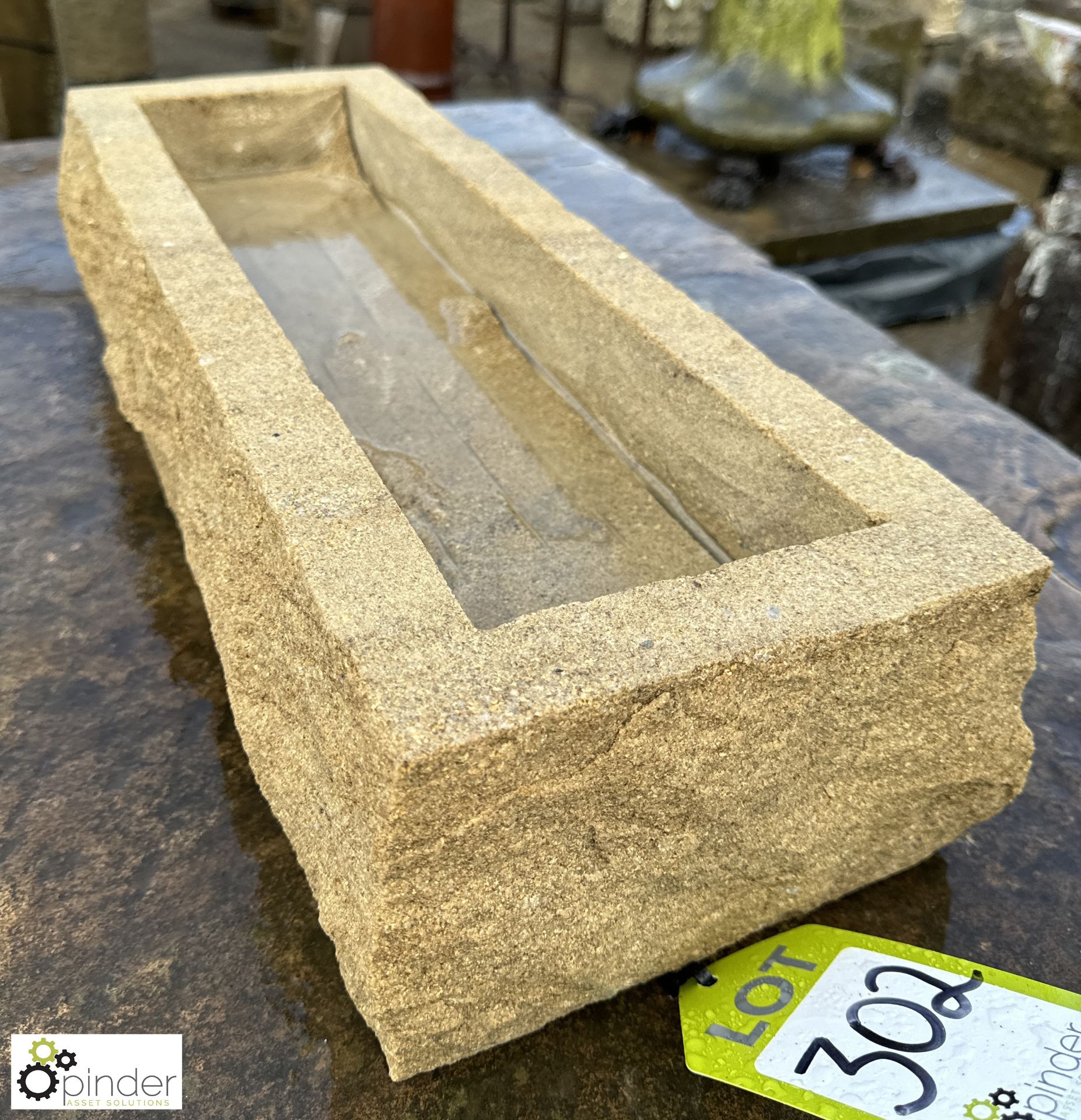 A new carved Yorkshire stone oblong Planter, approx. 5in x 8in x 23in (paired with lot 304) - Image 2 of 3