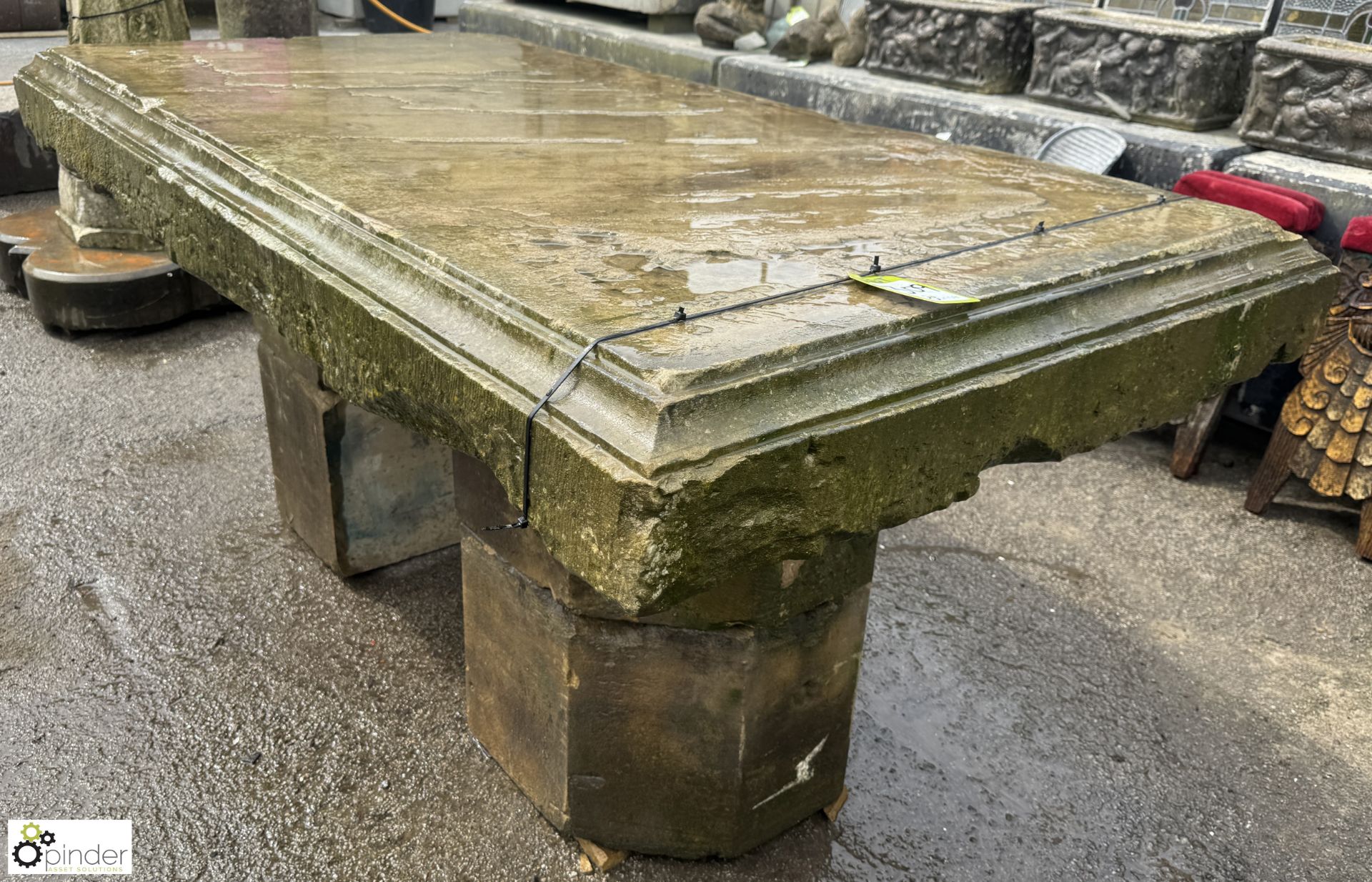 A large Yorkshire stone Table, with decorative moulding sat on 2 half carved octagonal Yorkshire - Image 5 of 9