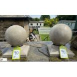 A pair reconstituted stone Ball Finials/Pier Caps, approx. 11in x 8in diameter