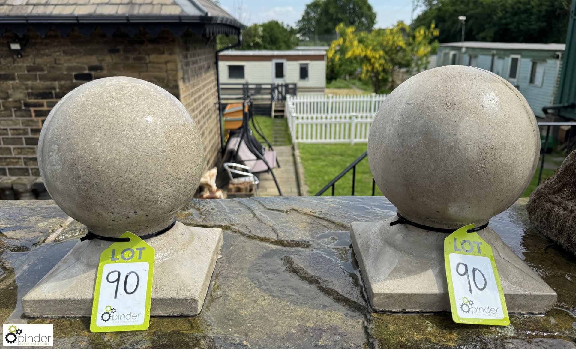 A pair reconstituted stone Ball Finials/Pier Caps, approx. 11in x 8in diameter